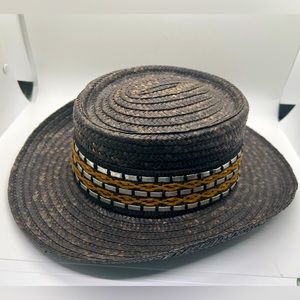 Miriam Lefcourt straw hat, in black, wide brim, vintage